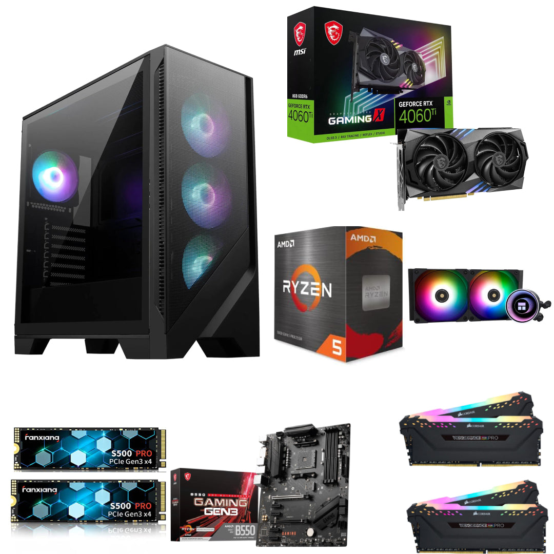 Giga Upgraded Raytracing RTX 4060/Ti - Water Cooled AMD Ryzen 5600X 3.7GHz - 32GB DDR4 RGB 3600MHz - 1TB NVME SSD