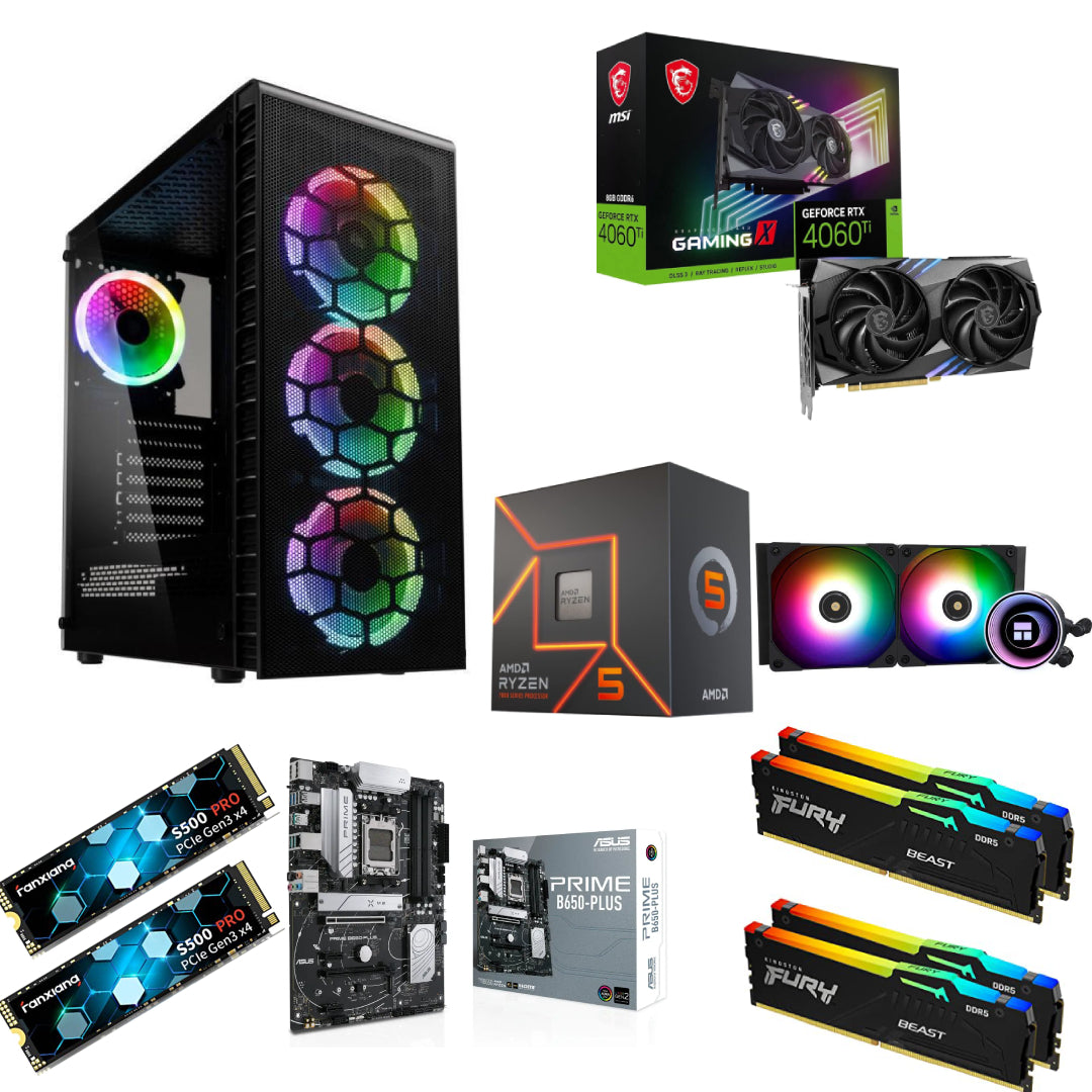 Upgraded Next Gen RTX 4060Ti - Water Cooled AMD Ryzen 5 7600 3.8GHz - 32GB DDR5 6000MHz RGB - 1TB NVME SSD