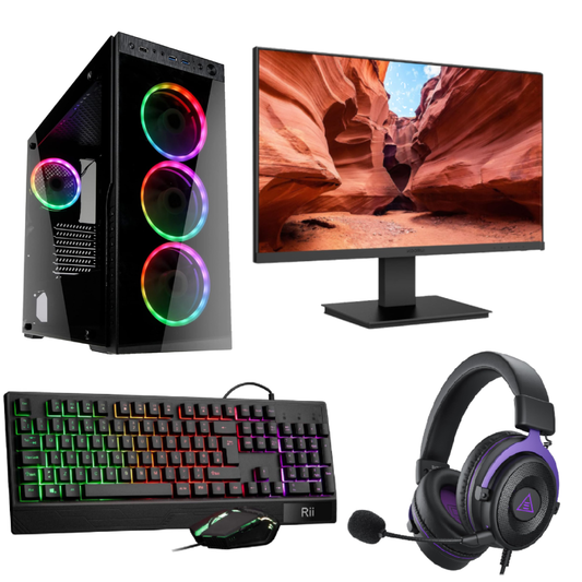 Full PC Setup Bundle - Raytracing RTX 3050 6GB - AMD Ryzen 5 5500, 24 inch Gaming Monitor, RGB Keyboard, Mouse, Headset